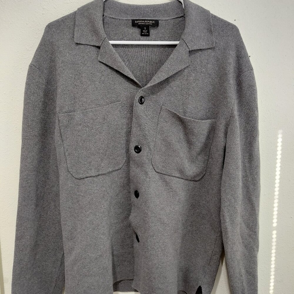 Banana Republic Organic Cotton Gray Cardigan Sweater Eclectic Grandpa Academia
